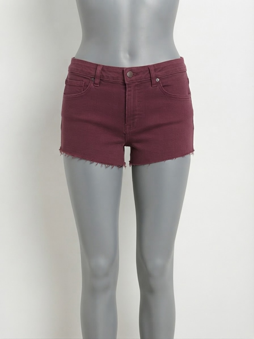 Harlow Burgundy Frayed-Hem Denim Shorts ✨